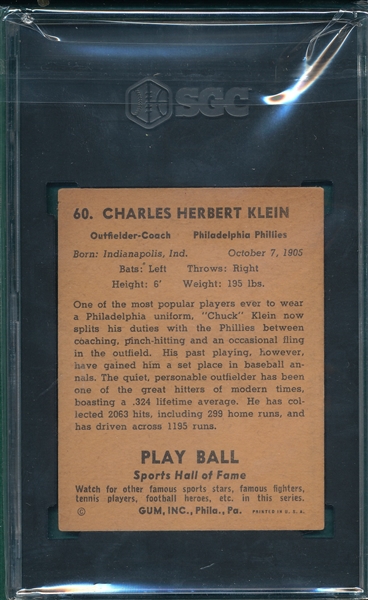 1941 Play Ball #60 Chuck Klein SGC 4