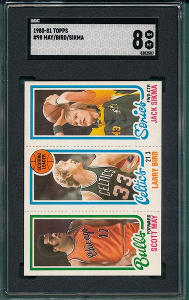 1980 Topps Basketball May/Bird/Sikma, SGC 8 *Rookie*