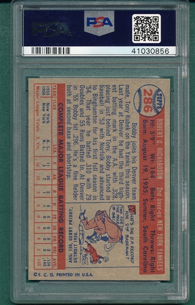 1957 Topps #286 Bobby Richardson PSA 7 *Rookie*