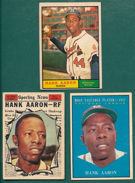 1961 Topps Hank Aaron, Lot of (3)