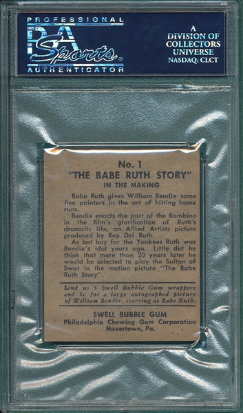 1948 Swell Babe Ruth Story #1 Babe Ruth PSA 4 (MC)