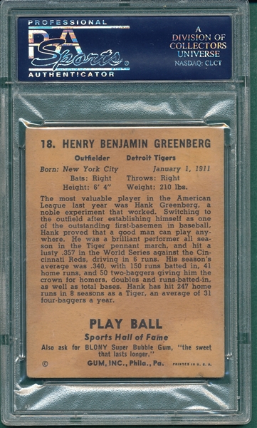 1941 Play Ball #18 Hank Greenberg PSA 2.5