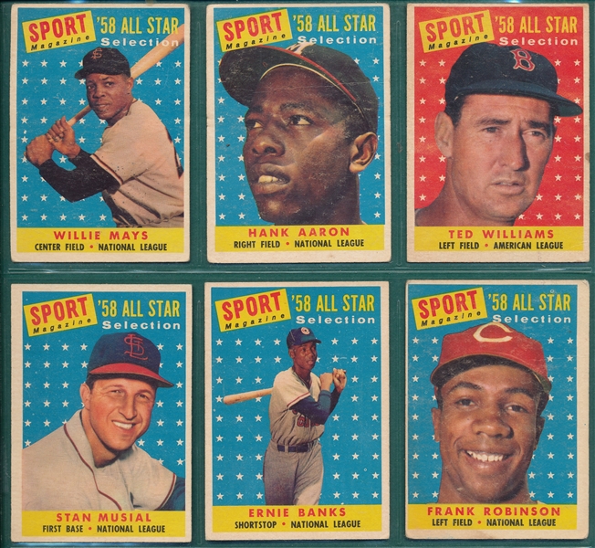 1958 Topps Lot of (6) All Star HOFers W/ Mays & Aaron