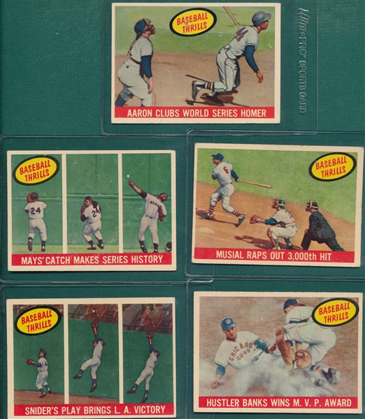 1959 Topps Baseball Thrills Lot of (5) W/ Aaron & Mays