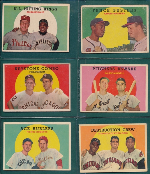 1959 Topps Multi-Player Lot of (6) W/ Aaron & Mays