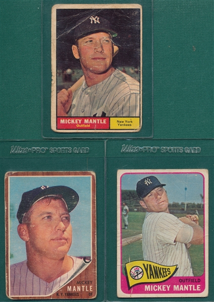 1961-65 Topps Mickey Mantle, Lot of (3) 