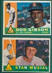 1960 Topps #73 Gibson & #250 Musial, Lot of (2) Cardinals