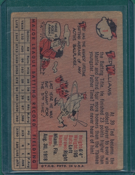 1958 Topps #1 Ted Williams (C)
