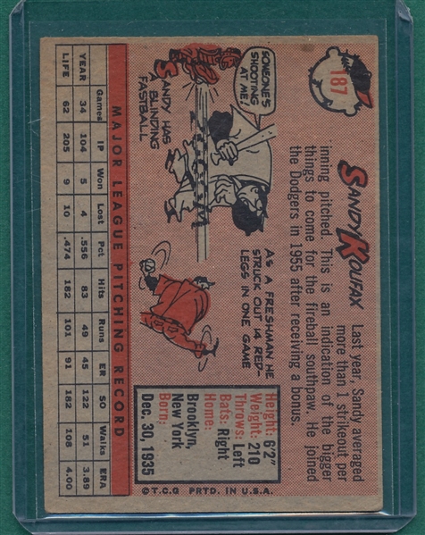 1958 Topps #187 Sandy Koufax