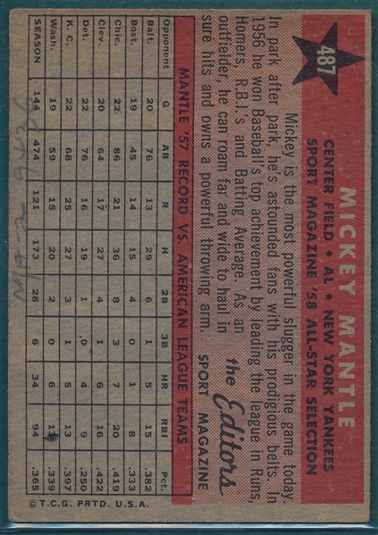 1958 Topps #487 Mickey Mantle, AS