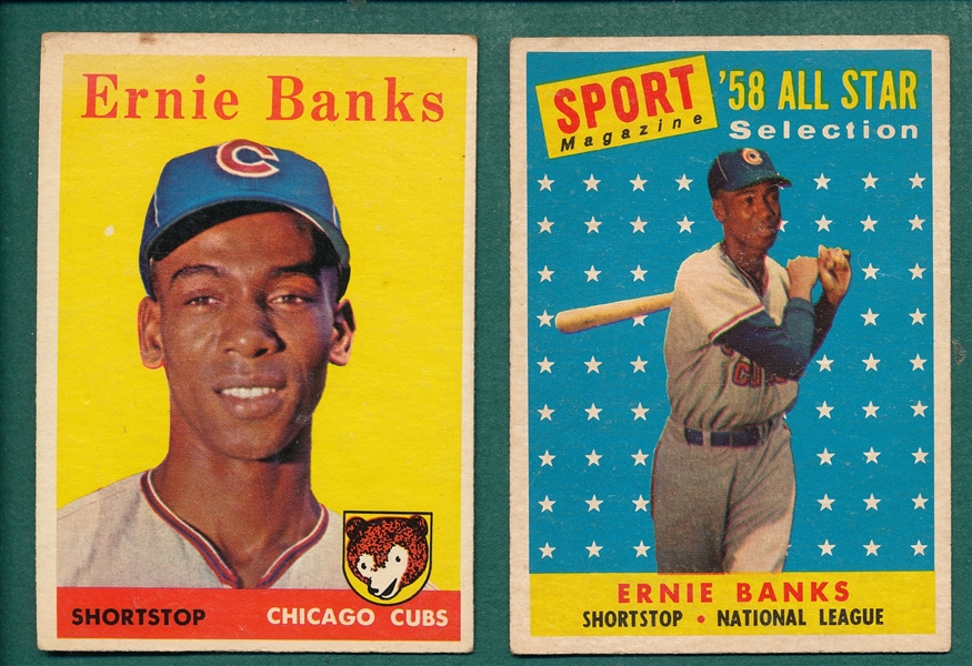 1958 Topps #310 Ernie Banks & #482 Banks AS, Lot of (2)
