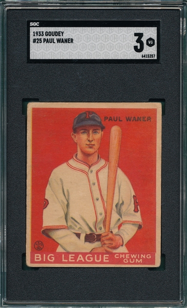 1933 Goudey #25 Paul Waner SGC 3