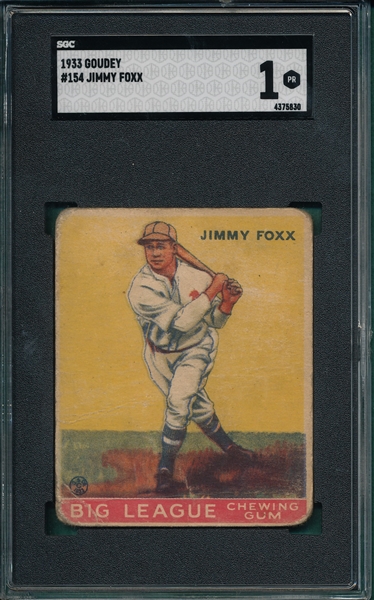 1933 Goudey #154 Jimmy Foxx SGC 1