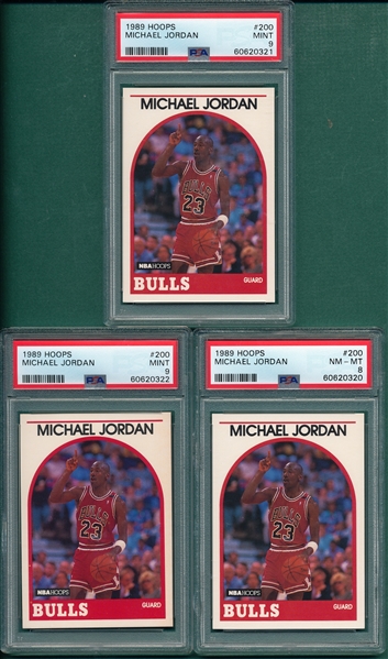 1989 Hoops #200 Michael Jordan, Lot of (3), PSA