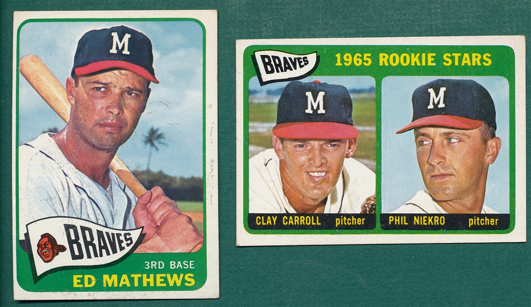 1965 Topps #461 Phil Niekro & #500 Mathews, Lot of (2)