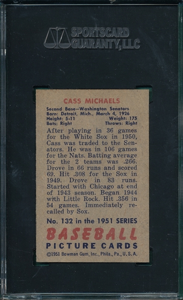 1951 Bowman #132 Cass Michaels SGC 96 *Mint*