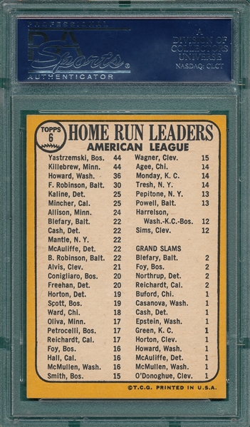 1968 Topps #6 AL Home Run Leaders W/ Yaz & Killebrew PSA 8