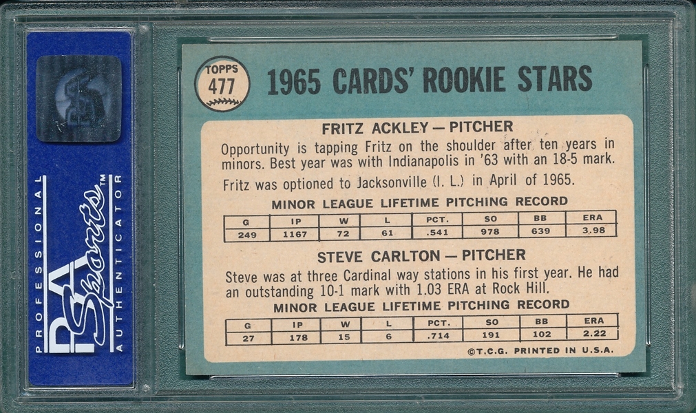 1965 Topps #477 Steve Carlton PSA 8 *Rookie*