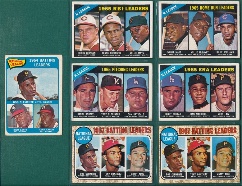 1965-68 Topps Leaders Lot of (8) W/ Clemente, Aaron & Mays