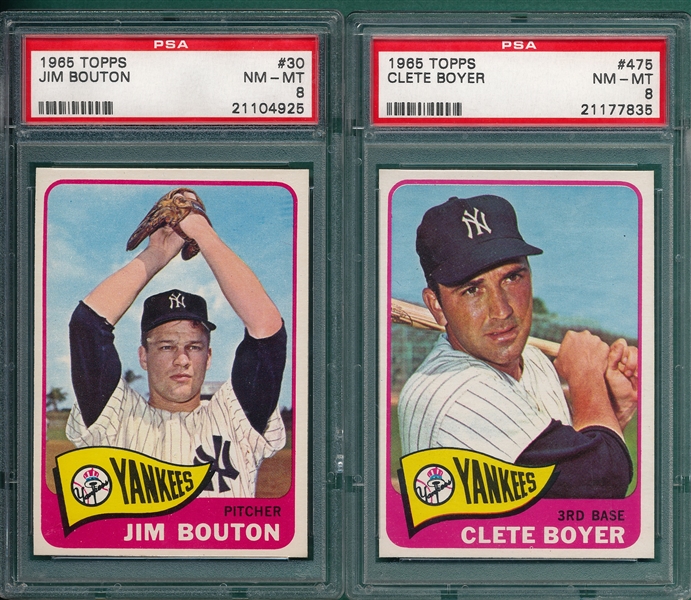 1965 Topps #30 Bouton & #475 Clete Boyer, Lot of (2) PSA 8