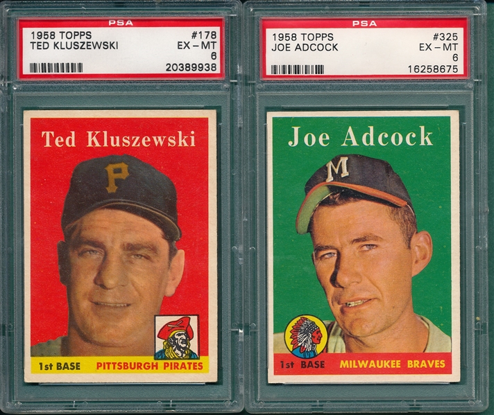 1958 Topps #178 Kluszewski & #325 Adcock, Lot of (2) PSA 6