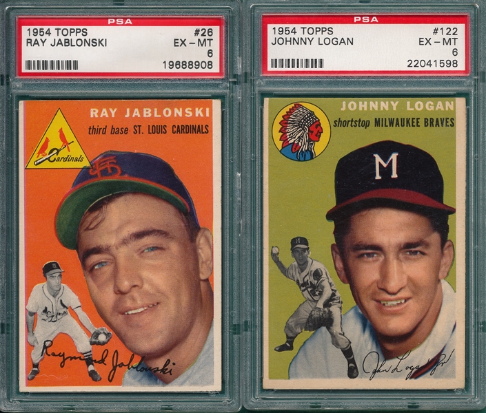 1954 Topps #26 Jablonski & #122 Logan, Lot of (2) PSA 6