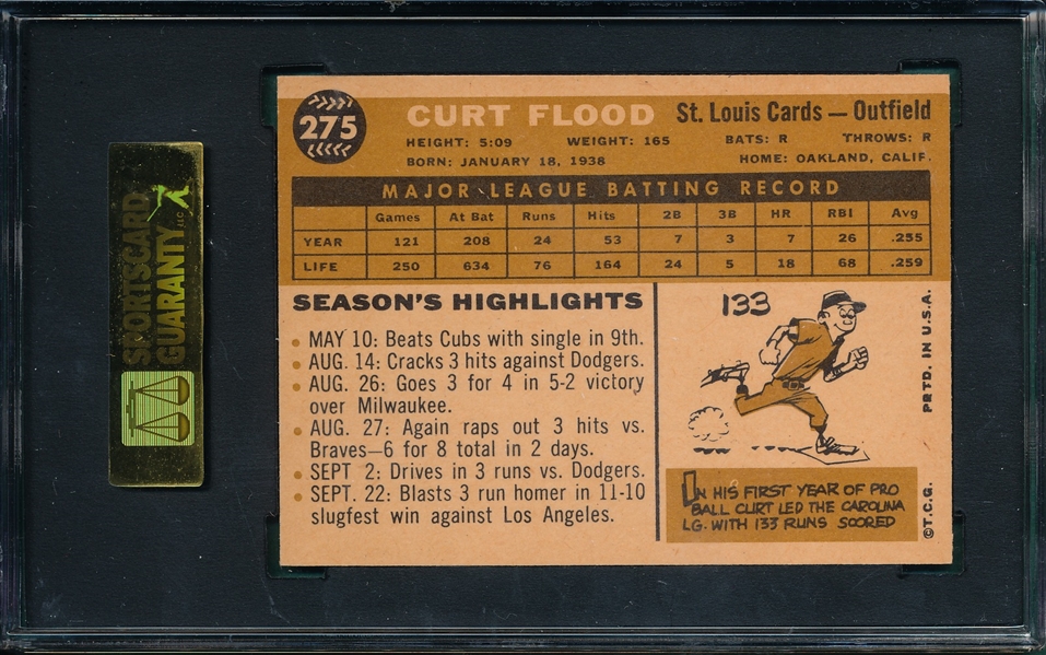 1960 Topps #275 Curt Flood SGC 96 *Mint*