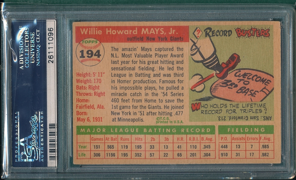 1955 Topps #194 Willie Mays PSA 5