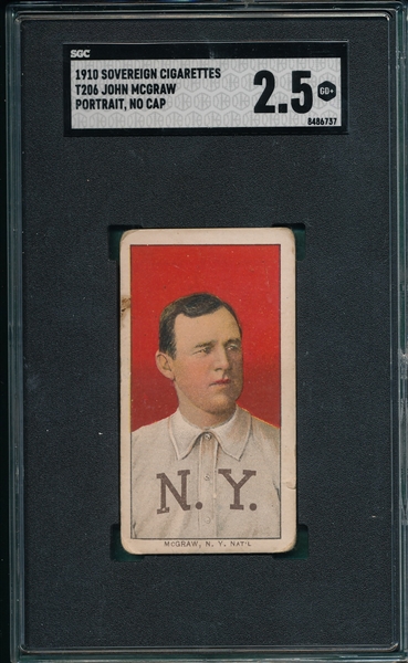1909-1911 T206 McGraw, Portrait, No Cap, Sovereign Cigarettes SGC 2.5
