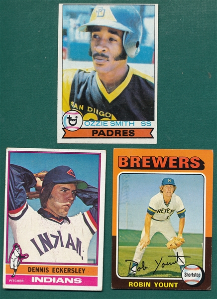 1976-75 Topps Lot of (3) Rookies W/ Ozzie, Yount & Eckersley