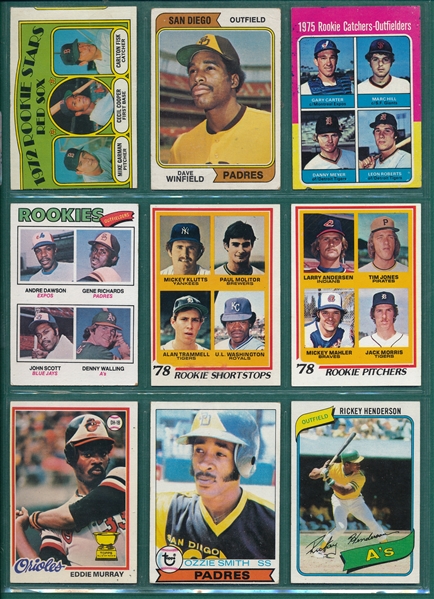 1972-80 Topps Lot of (9) Rookies W/ Winfield & Henderson