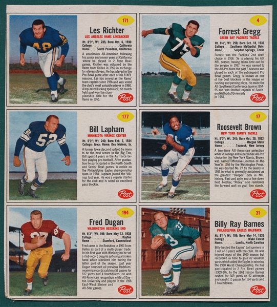 1962 Post Cereal Football Panel W/ #4 Gregg