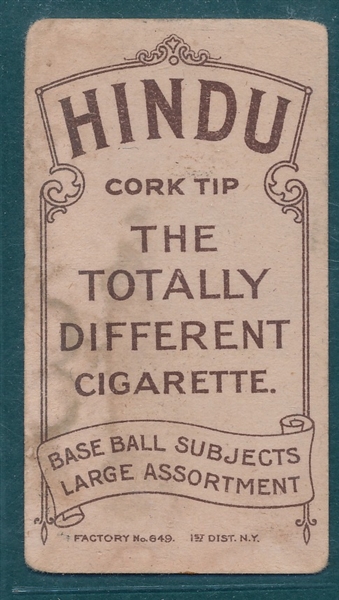 1909-1911 T206 Bradley, Portrait, Hindu Cigarettes 