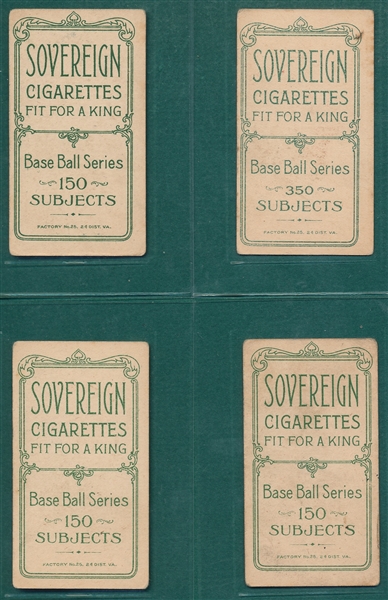 1909-1911 T206 Sovereign Cigarettes, Lot of (4) W/ Gibson