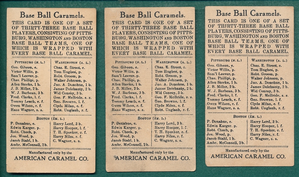 1910 E91C Browne, Phillipi & Wilson, American Caramel Co., Lot of (3)