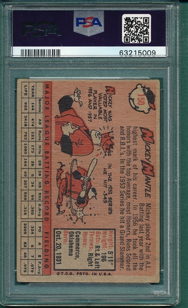 1958 Topps #150 Mickey Mantle PSA 2