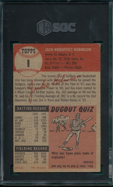 1953 Topps #1 Jackie Robinson SGC 3.5