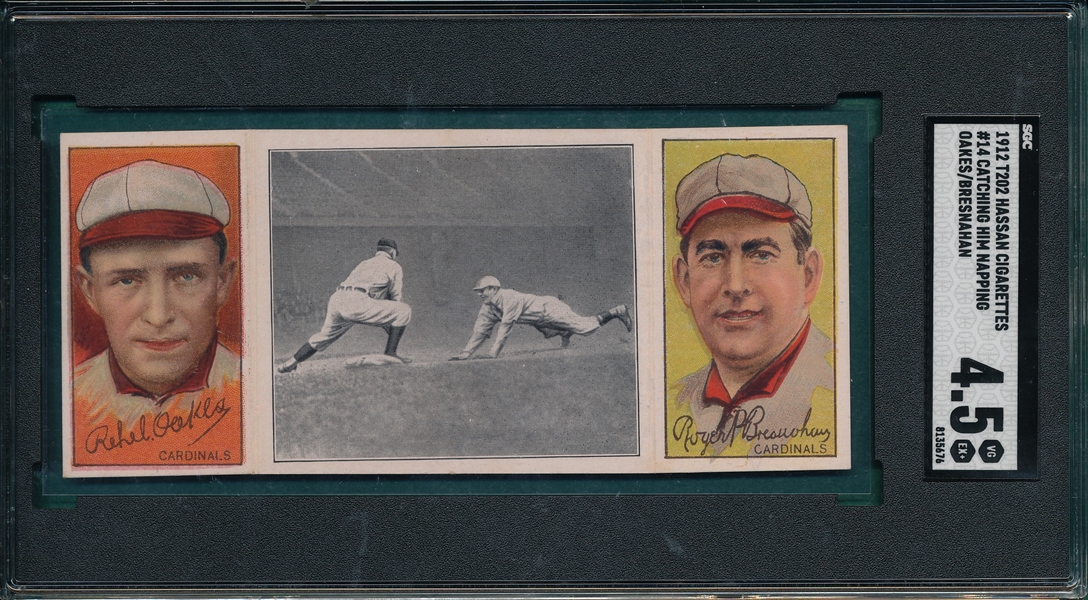1912 T202 Catching Him Napping, Oakes/Bresnahan, Hassan Cigarettes SGC 4.5