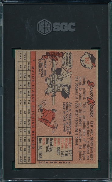 1958 Topps #187 Sandy Koufax SGC 3