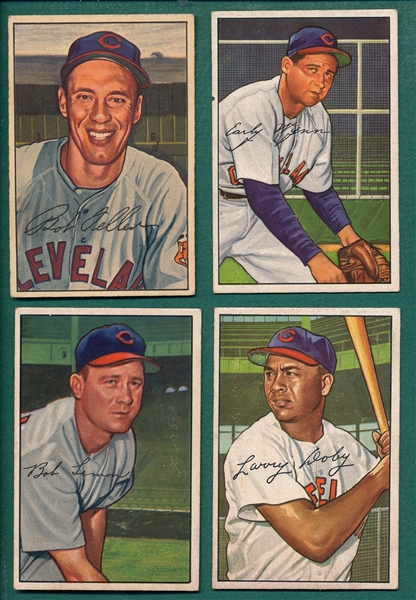 1952 Bowman Indians HOFers Lot of (4) W/ #43 Feller