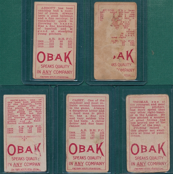1911 T212-3 Obak Cigarettes Lot of (5) W/ Abbott