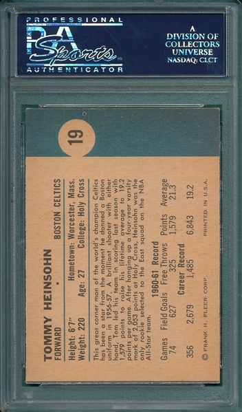1961 Fleer Basketball #19 Tommy Heinsohn PSA 7