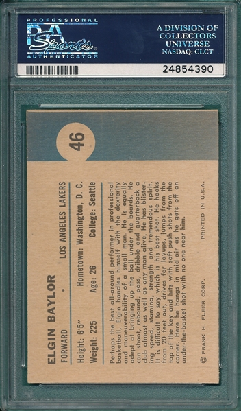 1961 Fleer Basketball #46 Elgin Baylor, IA, PSA 6