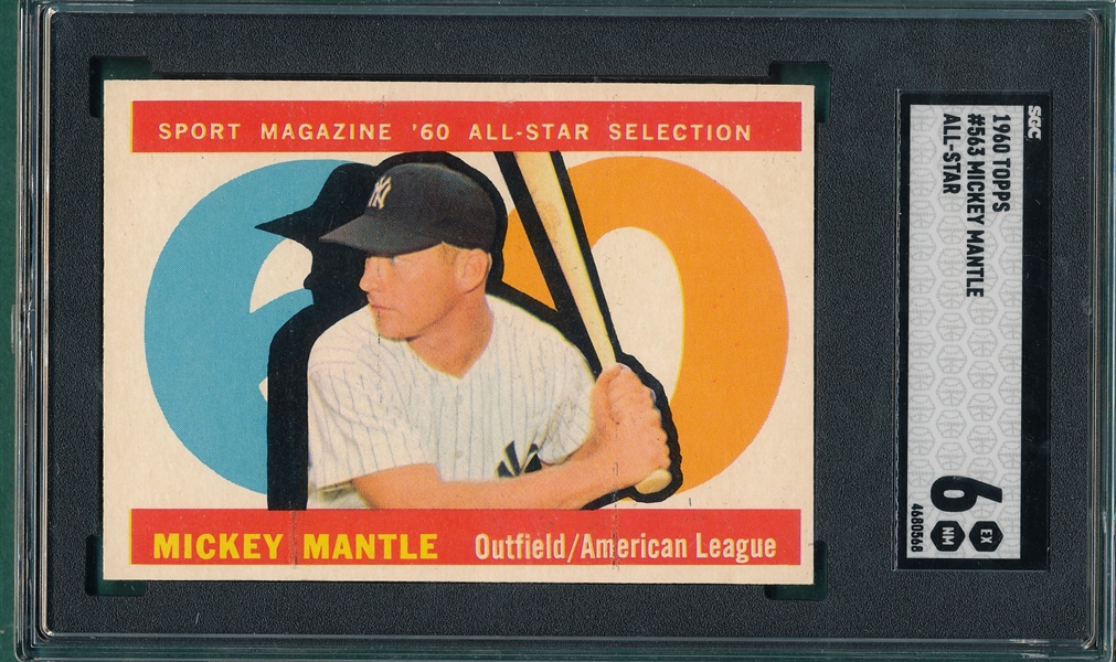 1960 Topps #563 Mickey Mantle, All Star, SGC 6 *Hi #*