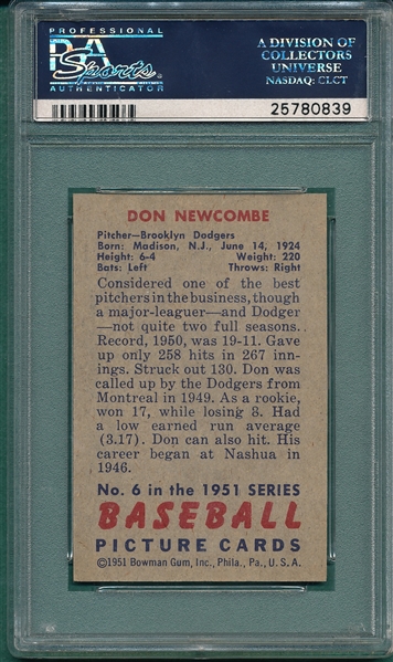 1951 Bowman #6 Don Newcombe PSA 8