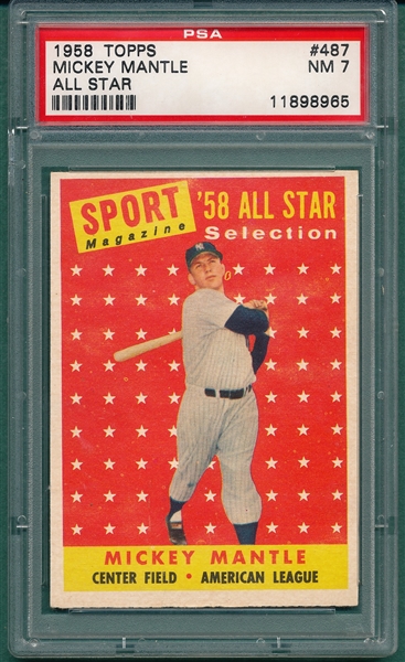 1958 Topps #487 Mickey Mantle, AS, PSA 7