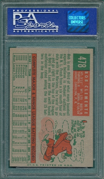 1959 Topps #478 Bob Clemente PSA 7