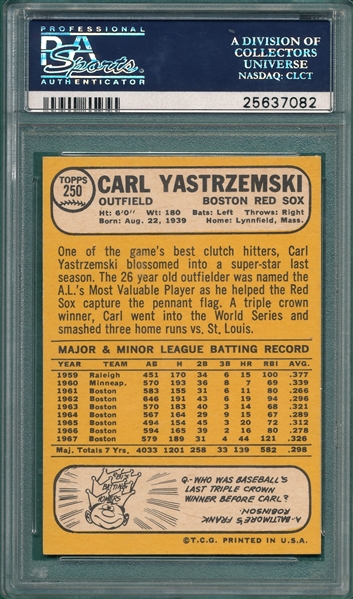 1968 Topps #250 Carl Yastrzemski PSA 7 
