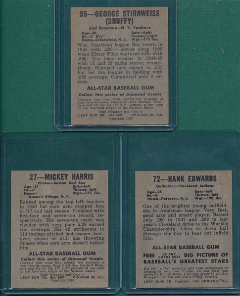 1948 Leaf #27 Harris, #72 Edwards & #95 Stirnweiss, Lot of (3)