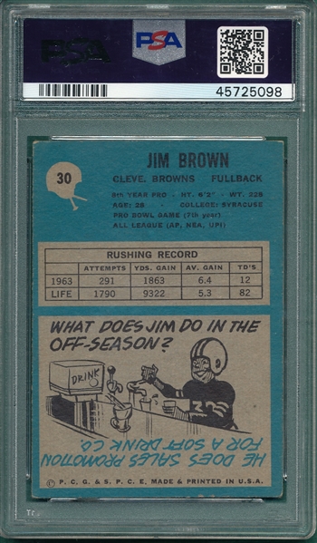 1964 Philadelphia Football #30 Jimmy Brown PSA 4